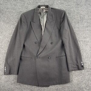 Vintage Mino Lombardi Jacket 42R Gray Lambswool Herringbone Peak Double Breasted
